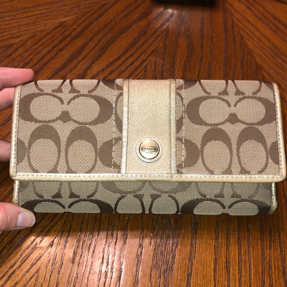 Authentic Coach gold/tan snap wallet